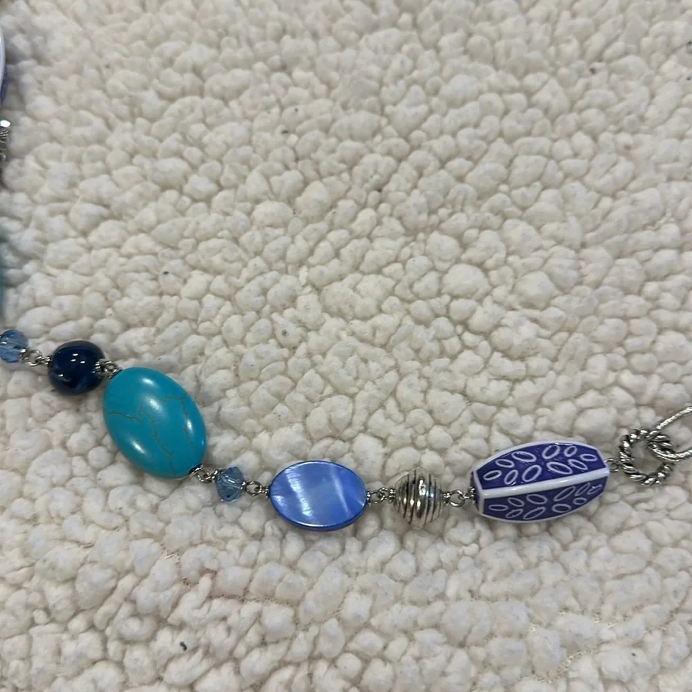 Premier Designs Blue Lagoon Turquoise Beaded Necklace Purple Silver Tone